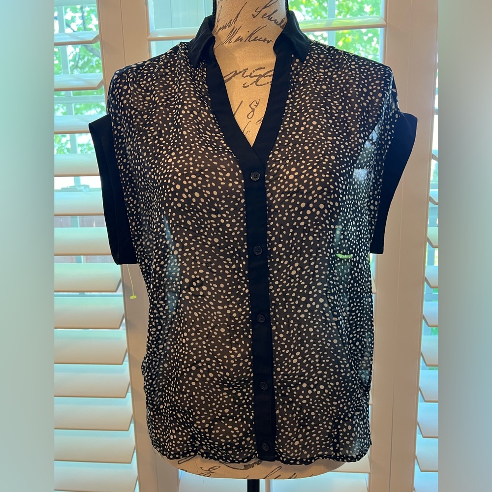 Express Black and White Polka Dot Sheer Blouse size S